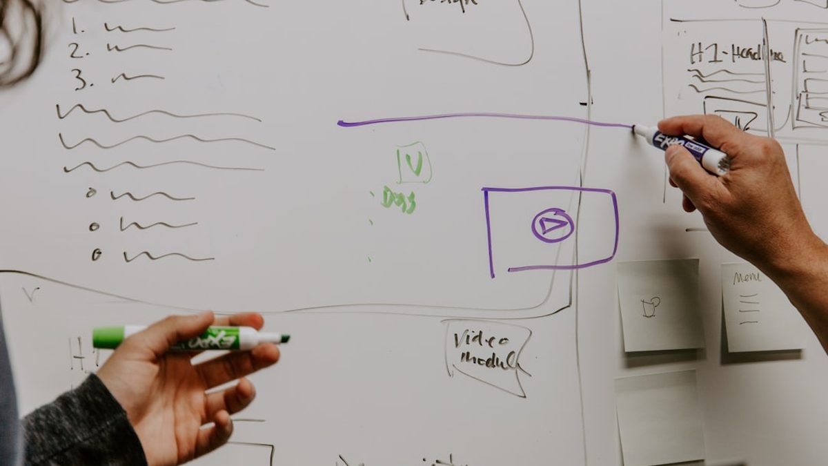 two people drawing on whiteboard