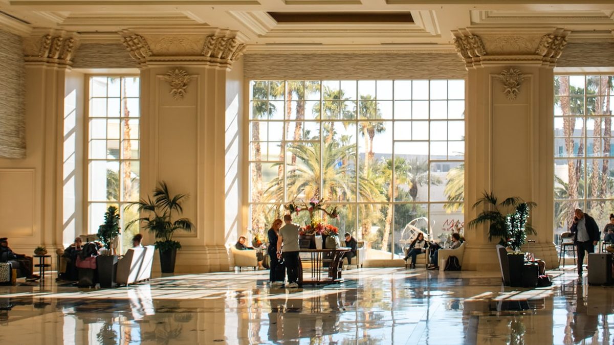 Large, ornate lobby with bright natural light